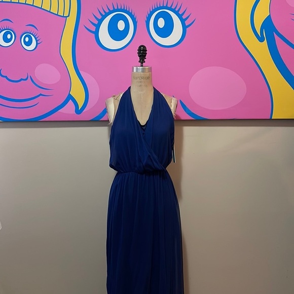 Alice + Olivia Blue Halter Neck Gown Long Dress - Picture 1 of 15